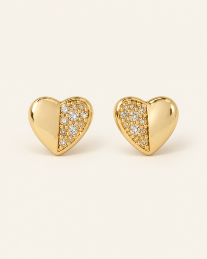 Heart CZ Stud Earrings — Gold