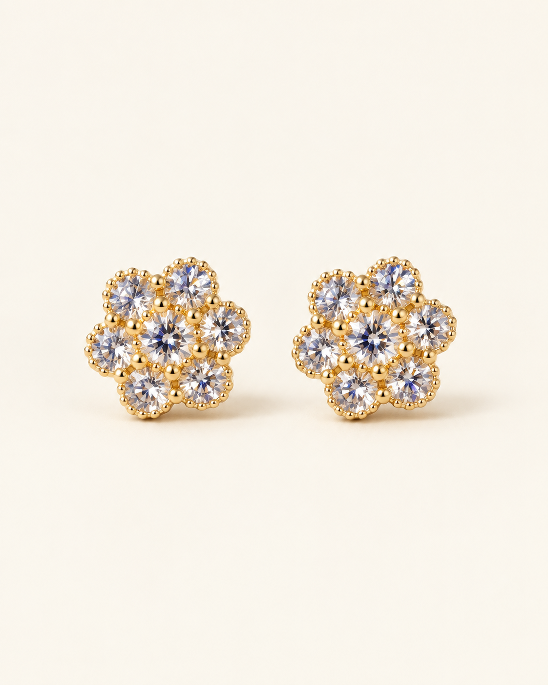 Flower Cluster Stud Earrings — Gold