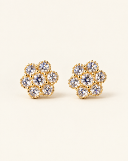 Flower Cluster Stud Earrings — Gold