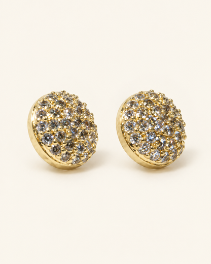 Round Pavé Stud Earrings — Gold