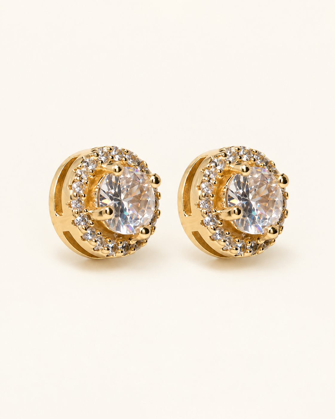 Double Halo Stud Earrings — Gold