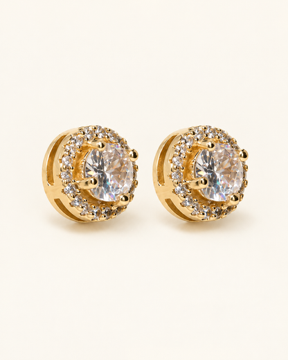 Double Halo Stud Earrings — Gold
