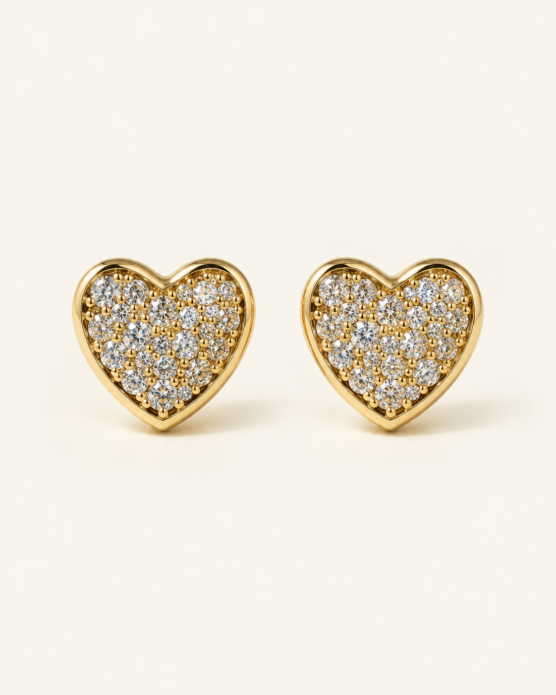 Pavé Heart Stud Earrings — Gold