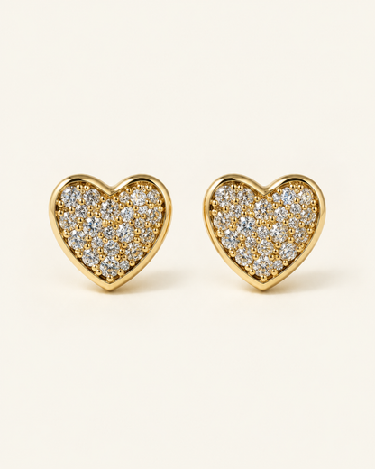 Pavé Heart Stud Earrings — Gold