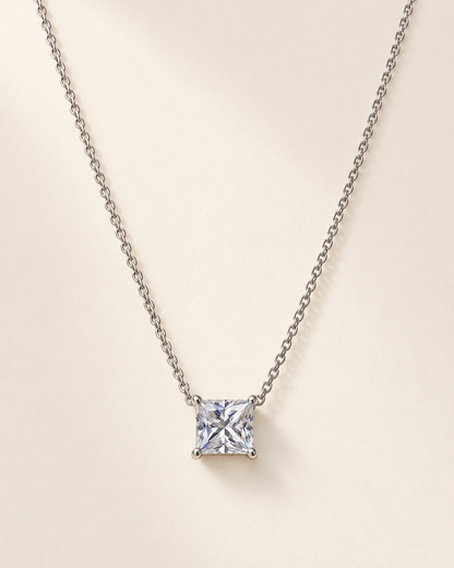 Square CZ Pendant Necklace — Silver
