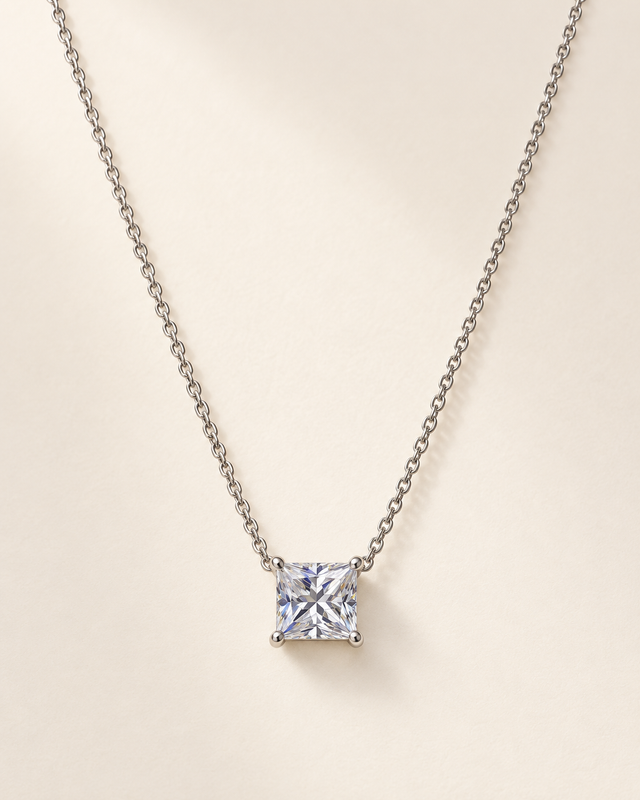 Square CZ Pendant Necklace — Silver