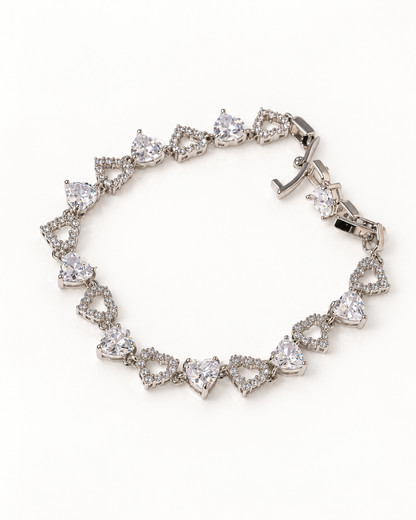 Heart Parade CZ Bracelet — Silver