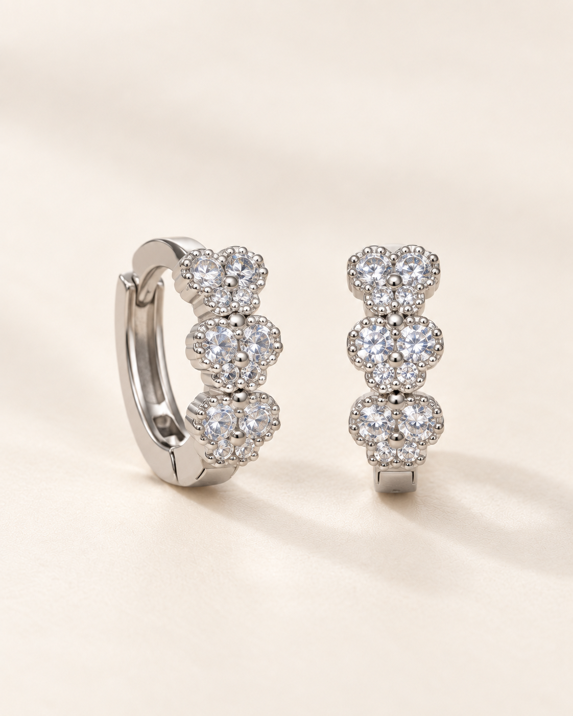Petal Trail CZ Huggies — Silver
