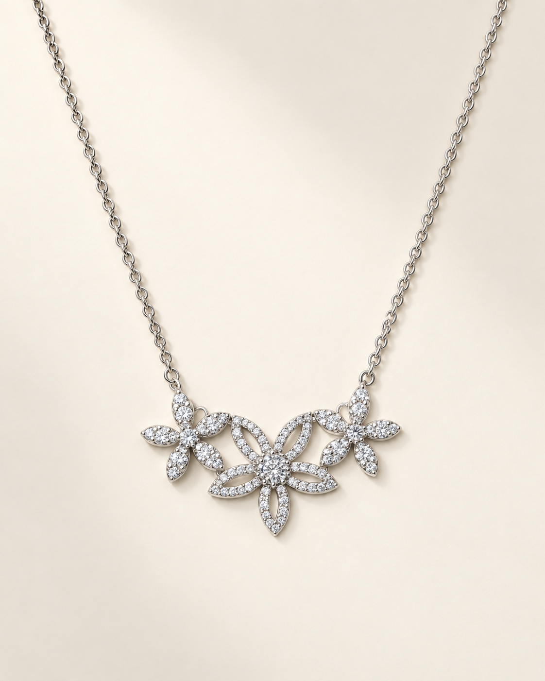Petal Lace CZ Necklace — Silver