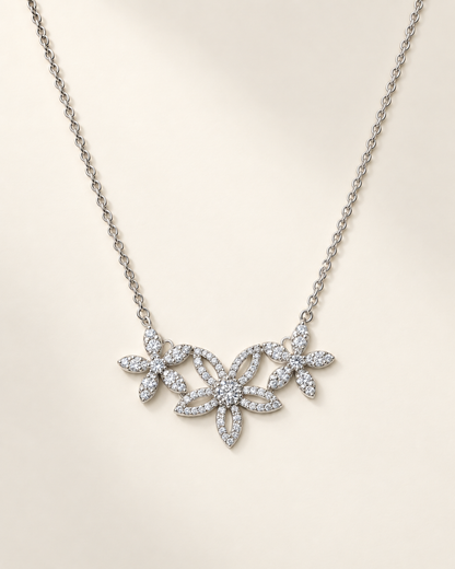 Petal Lace CZ Necklace — Silver