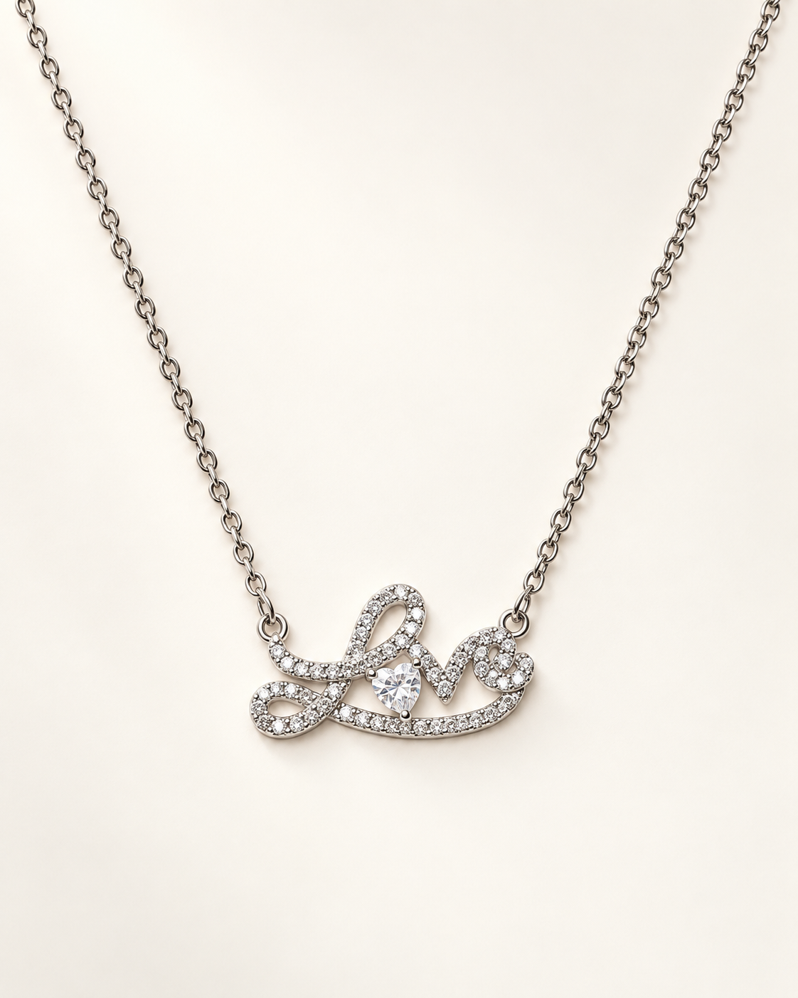Love Letter CZ Necklace — Silver