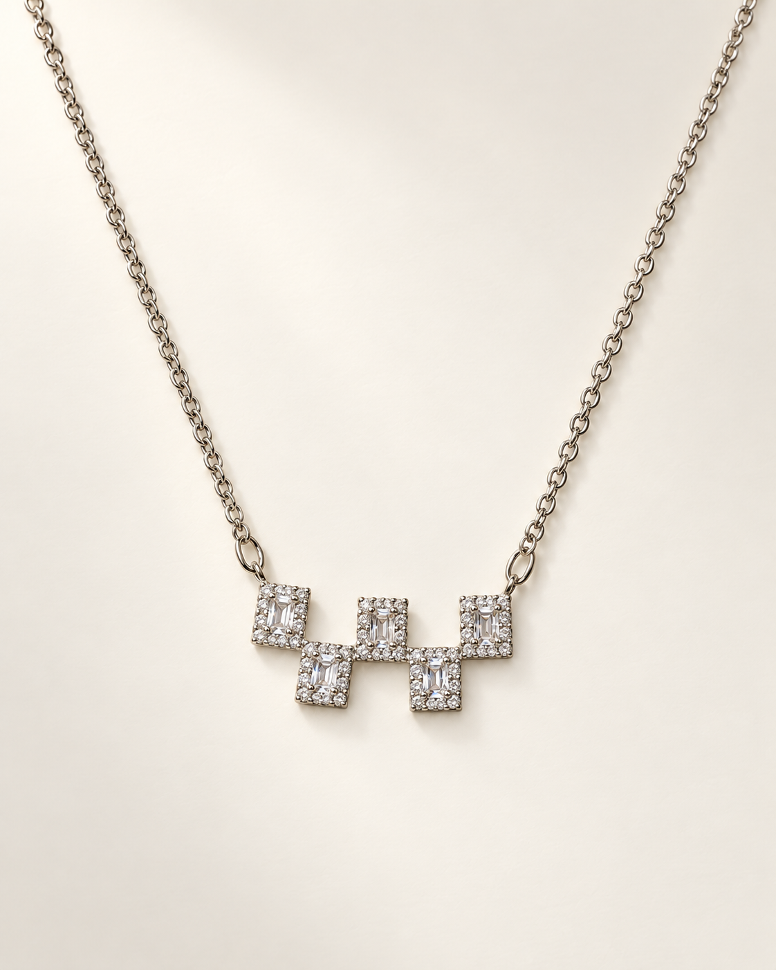 City Lights Square CZ Necklace — Silver