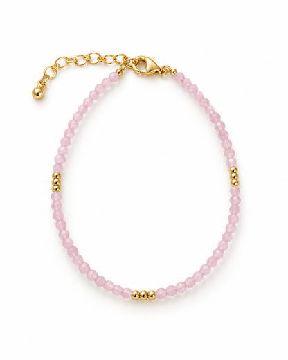 Pink Faceted Gold Tone Accent Bracelet