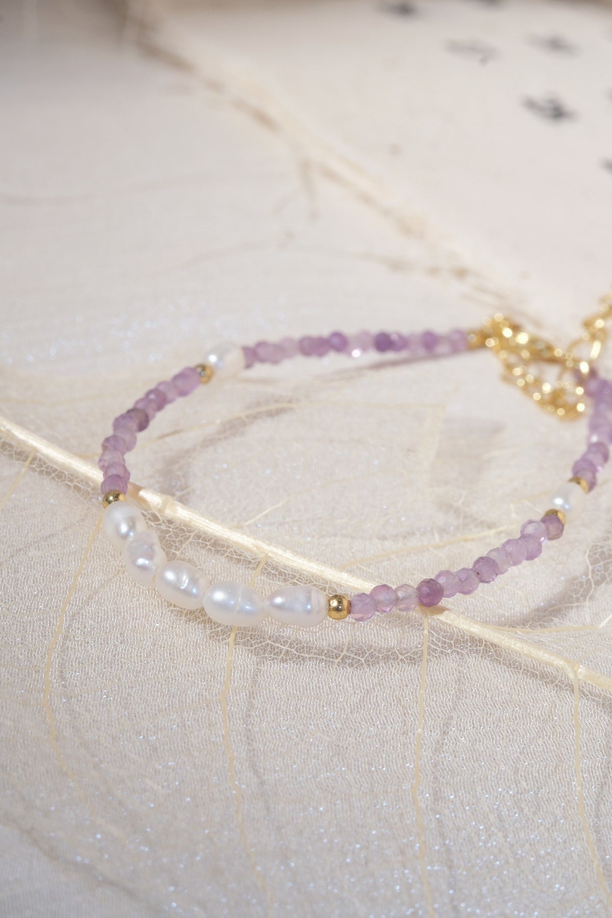 Purple White Oval Beads Bracelet — real product photo