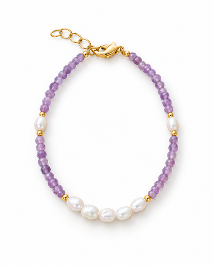Purple White Oval Beads Bracelet