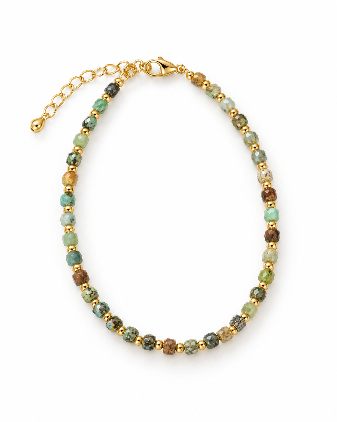 Green Gold Tone Patterned Spacers Bracelet