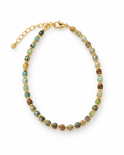 Green Gold Tone Patterned Spacers Bracelet