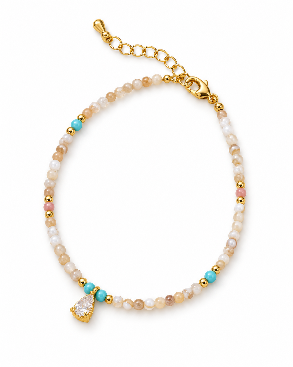 Cream Aqua Teardrop Charm Bracelet