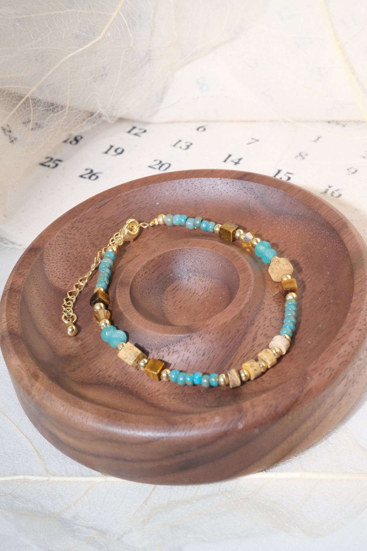 Turquoise Color Chip Gold Tone Bars Bracelet — real product photo