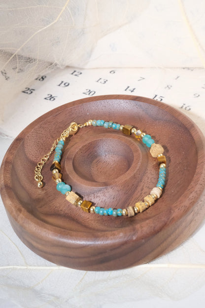 Turquoise Color Chip Gold Tone Bars Bracelet — real product photo