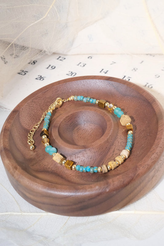 Turquoise Color Chip Gold Tone Bars Bracelet — real product photo