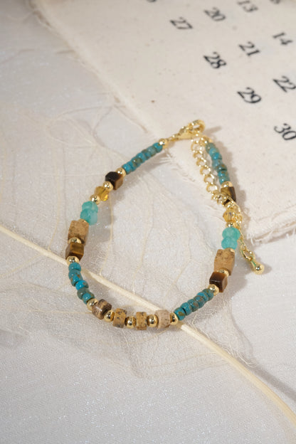 Turquoise Color Chip Gold Tone Bars Bracelet — real product photo