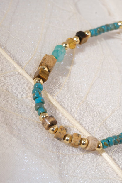 Turquoise Color Chip Gold Tone Bars Bracelet — real product photo