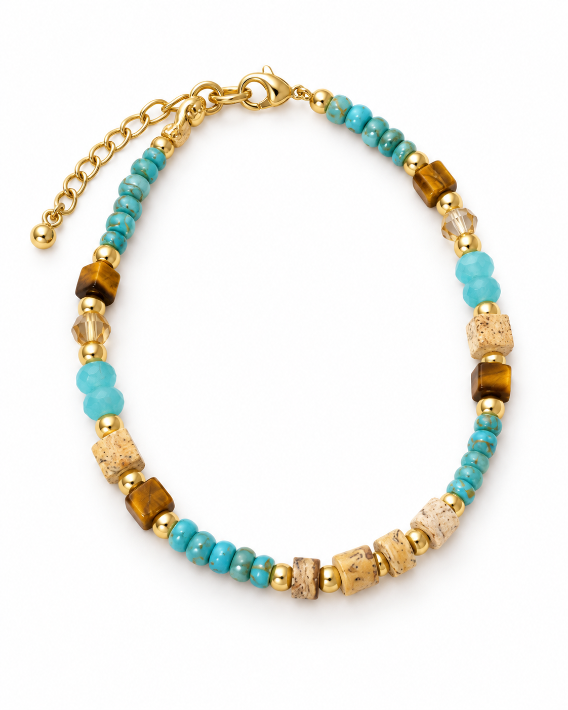 Turquoise Color Chip Gold Tone Bars Bracelet