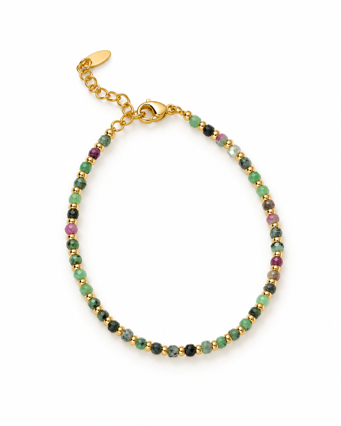 Green Round Gold Tone Spacers Bracelet