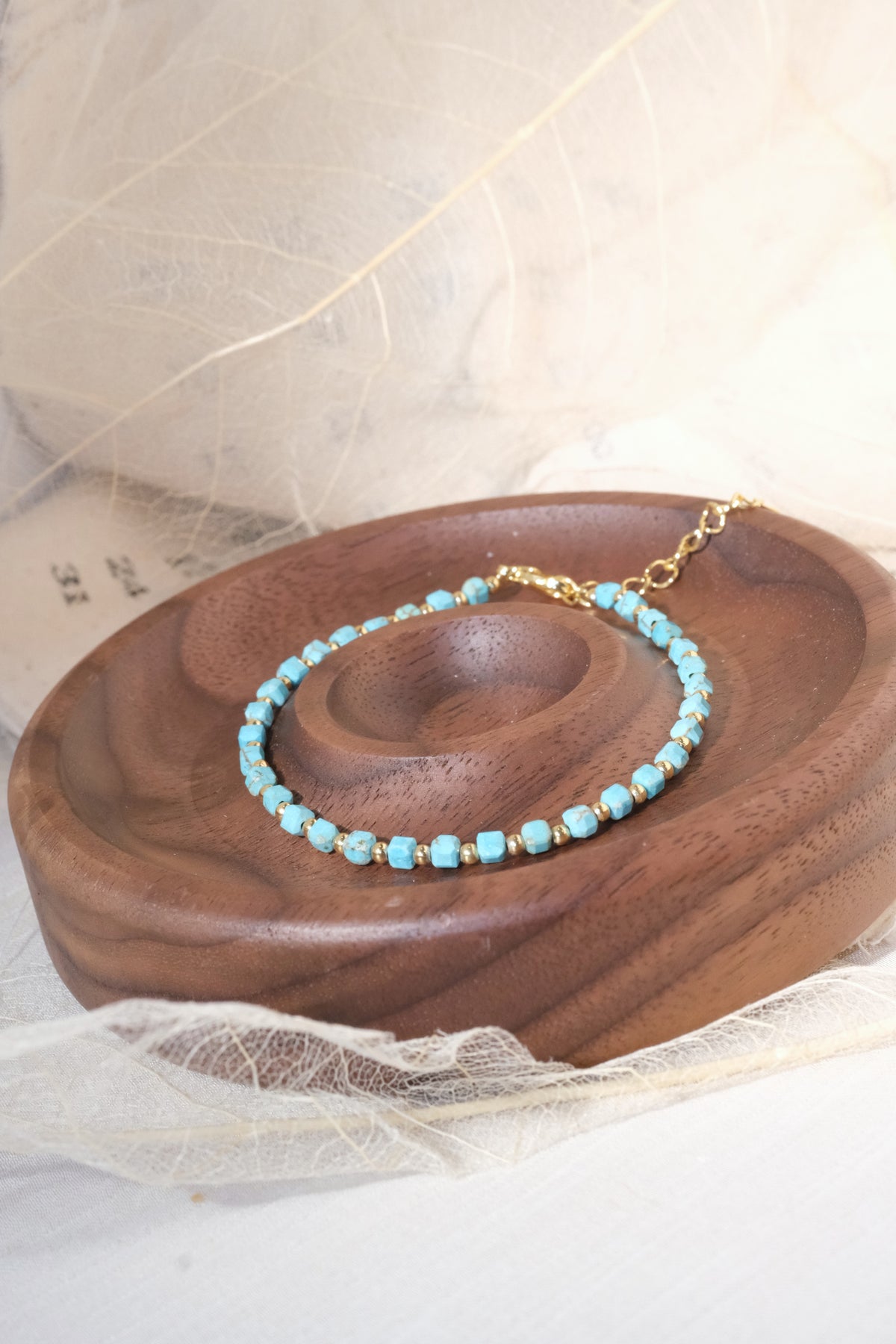Aqua Round Gold Tone Spacers Bracelet — real product photo