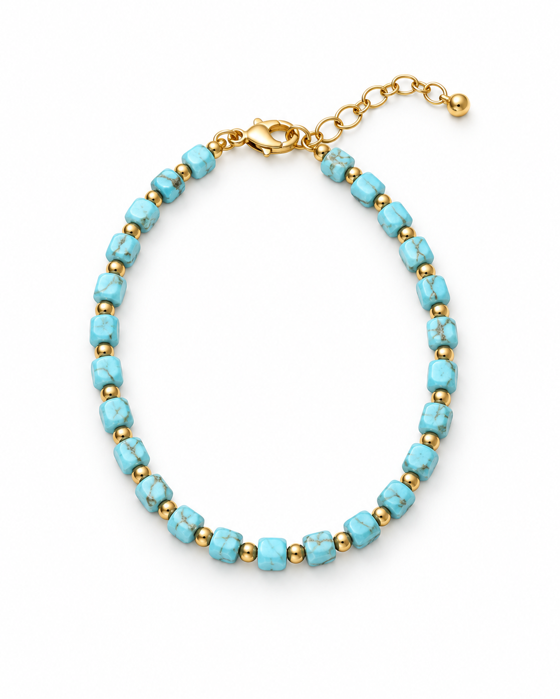 Aqua Round Gold Tone Spacers Bracelet