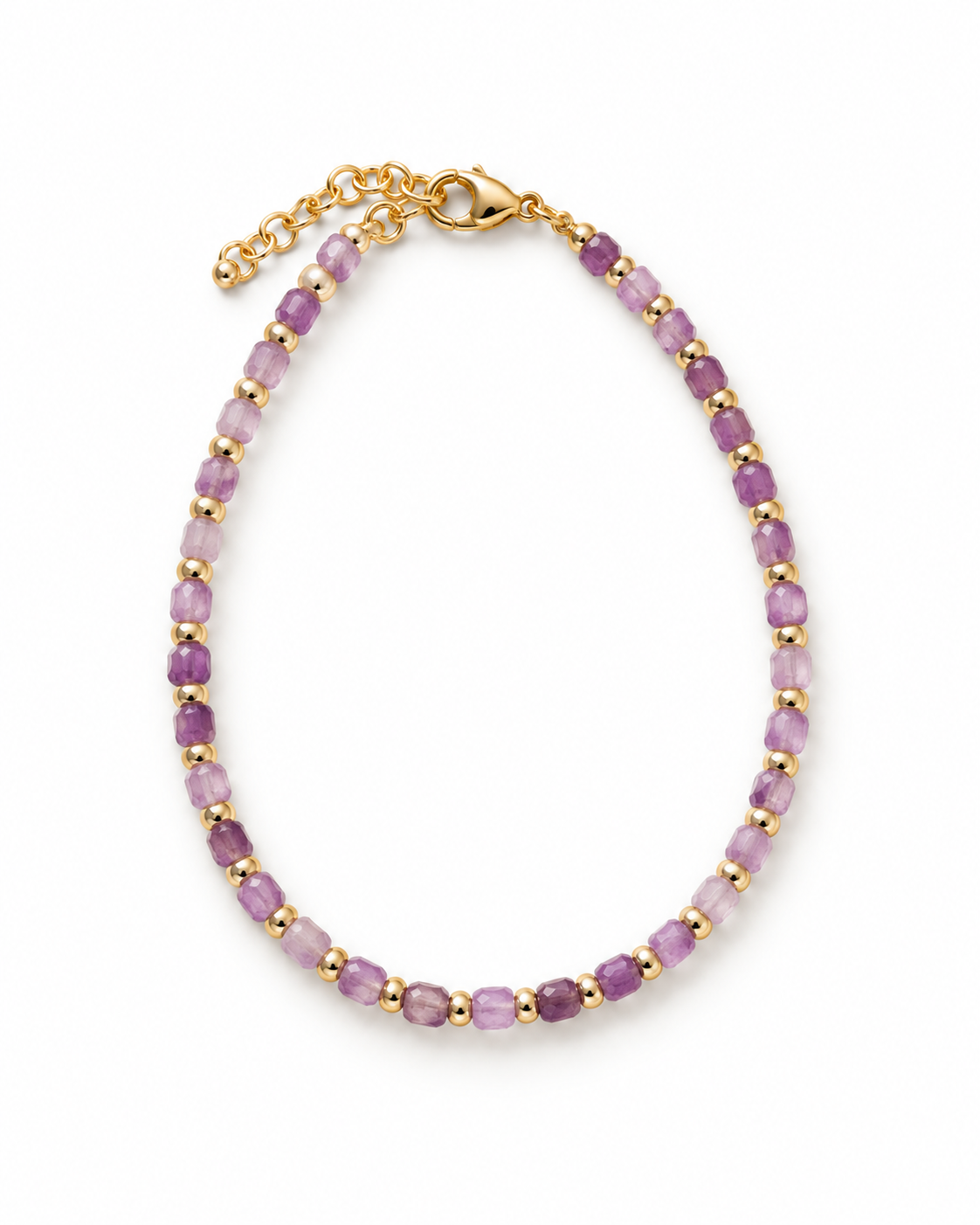 Purple Faceted Gold Tone Spacers Bracelet