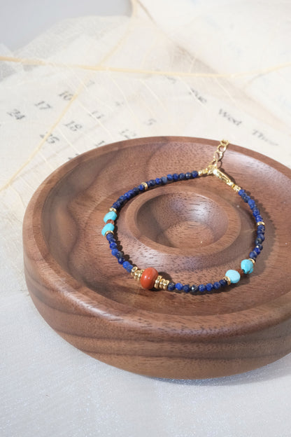 Blue Turquoise Color Red Accents Bracelet — real product photo