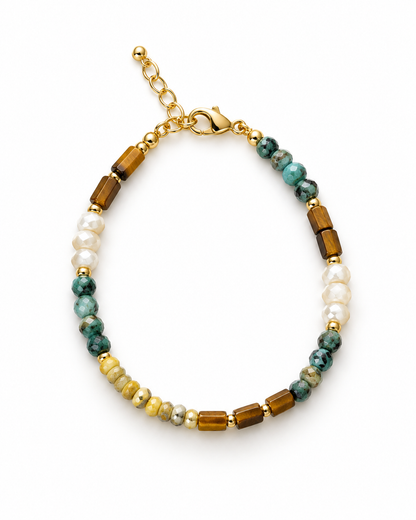 Multicolor Chip Gold Tone Bars Bracelet