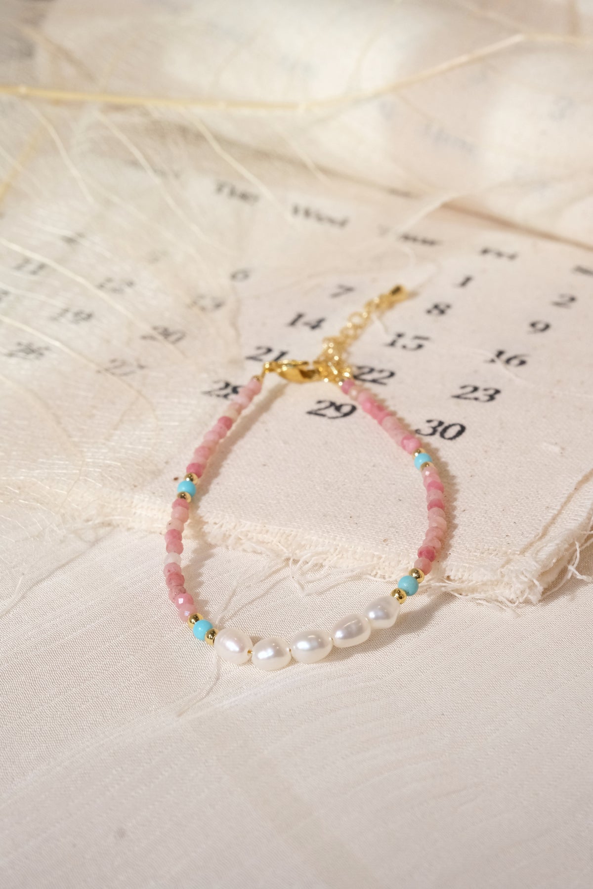 Pink White Aqua Beads Bracelet — real product photo