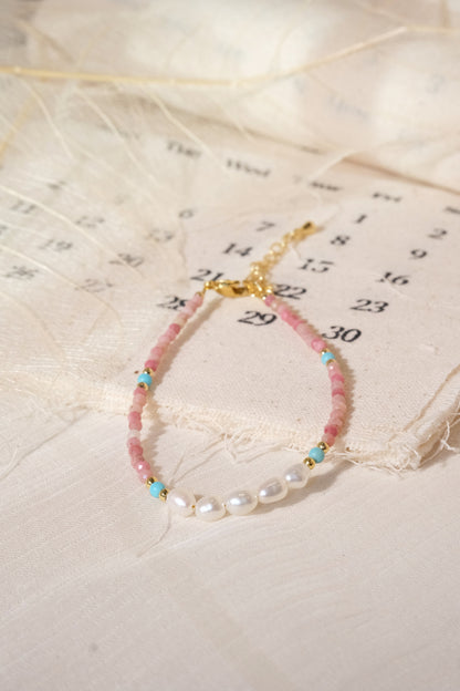 Pink White Aqua Beads Bracelet — real product photo