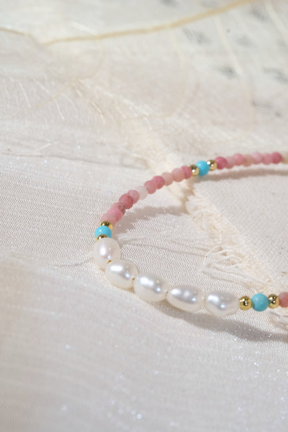 Pink White Aqua Beads Bracelet — real product photo