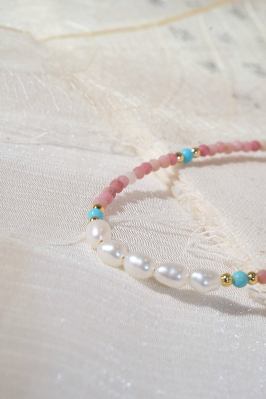 Pink White Aqua Beads Bracelet — real product photo