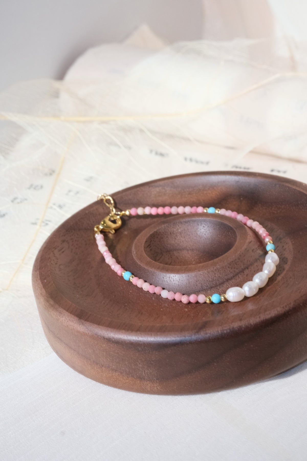 Pink White Aqua Beads Bracelet — real product photo