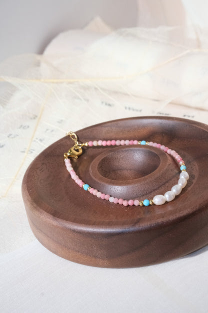 Pink White Aqua Beads Bracelet — real product photo