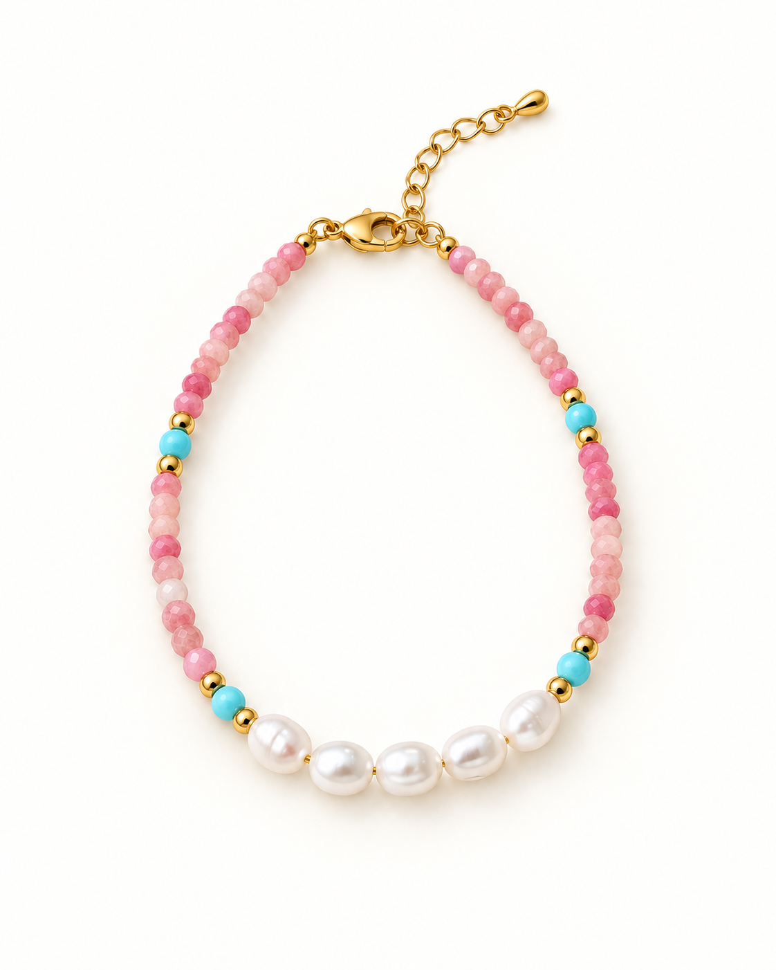 Pink White Aqua Beads Bracelet