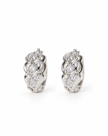 Silver Tone Cluster Hoops Earrings
