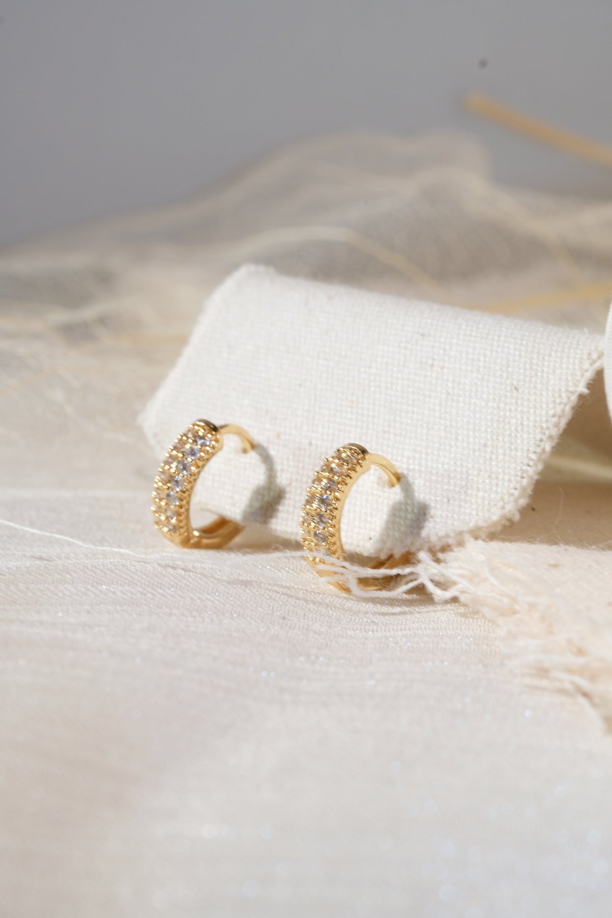 Gold Tone Pave Hoops Earrings — real product photo