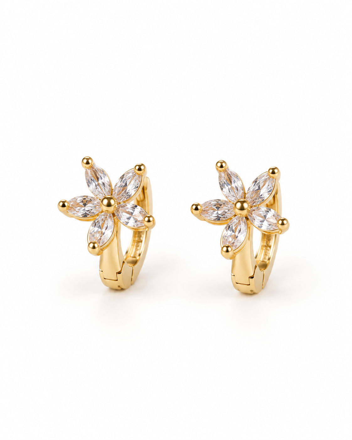Gold Tone Five Petal Hoops Earrings