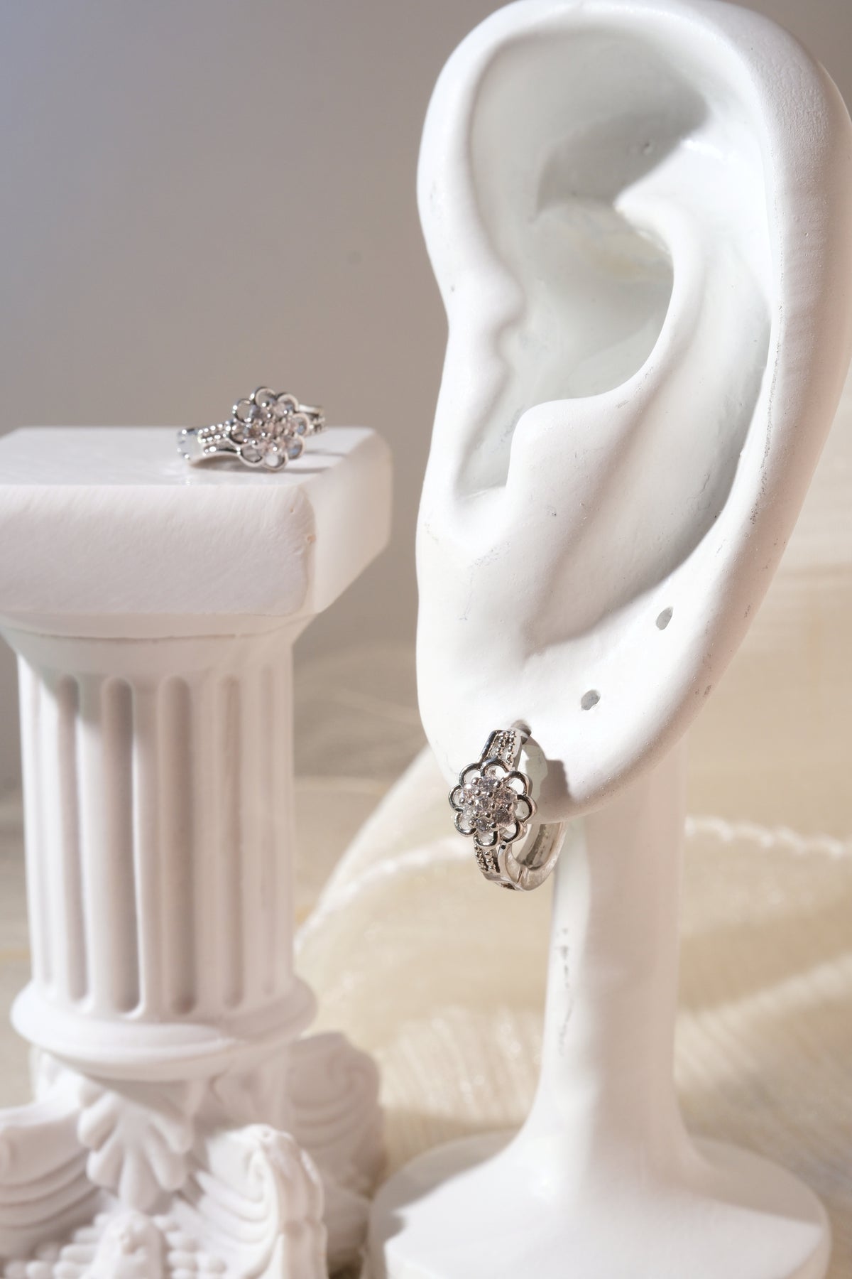 Silver Tone Floral Hoops Earrings — real product photo