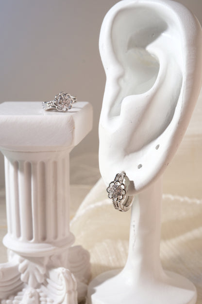 Silver Tone Floral Hoops Earrings — real product photo
