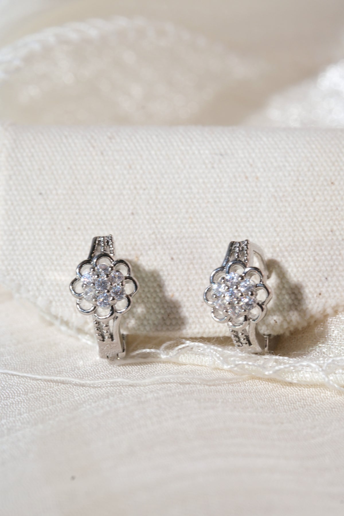 Silver Tone Floral Hoops Earrings — real product photo