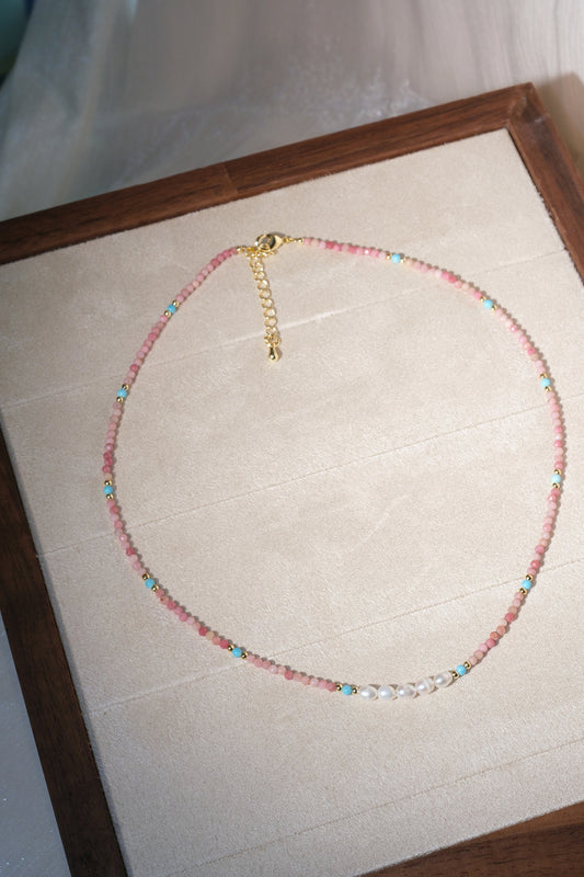 Pink White Aqua Beads Necklace — real product photo