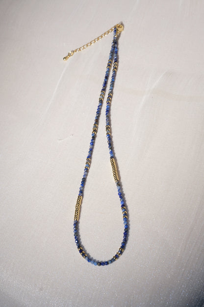 Blue Gold Tone Bar Accents Necklace — real product photo