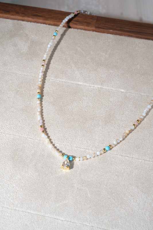 Cream Aqua Teardrop Charm Necklace — real product photo